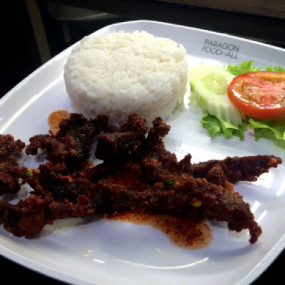 Mall food: Beef satay with rice